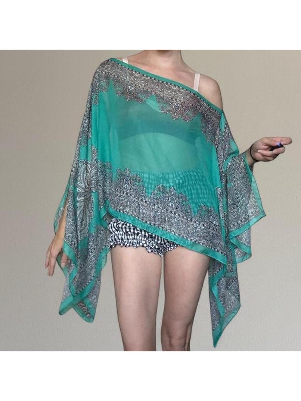 Teal sheer scarf poncho.